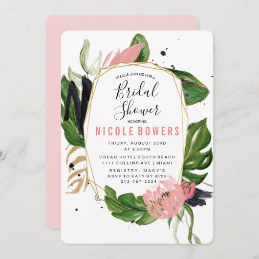 Einladung zur Dusche Tropical Floral Bridal (Vorne/Hinten)