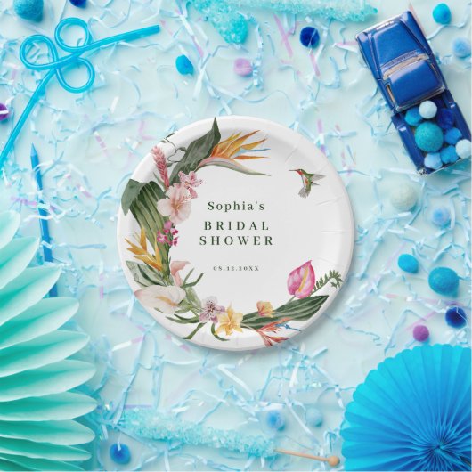 Einladung zur Dusche Tropical Floral Wreath Bridal Pappteller (Party)