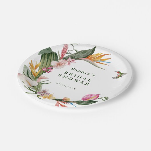 Einladung zur Dusche Tropical Floral Wreath Bridal Pappteller (Schrägansicht)