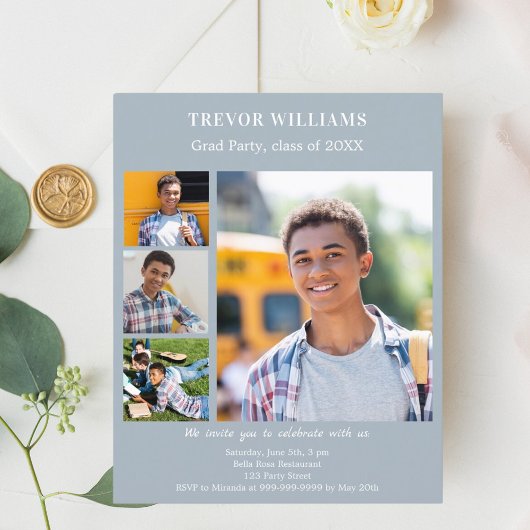 Einladung zur Dusty Blue Foto Graduation Party