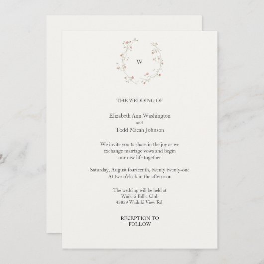 Einladung zur Einberufung einer Monogram-Wasserfar (Vorne/Hinten)