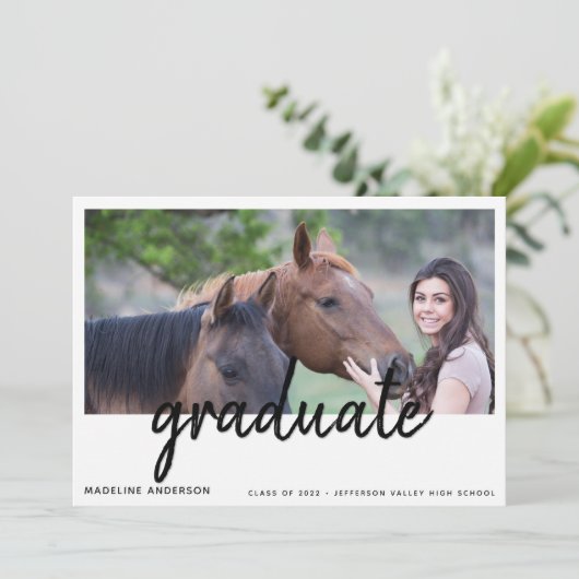 Einladung zur einfachen 4-Foto-Script-Graduation-P (Stehend Vorderseite)