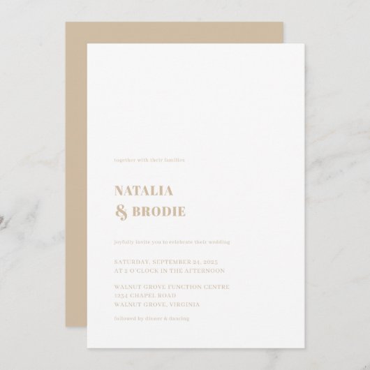Einladung zur einfachen Beige White Wedding (Vorne/Hinten)