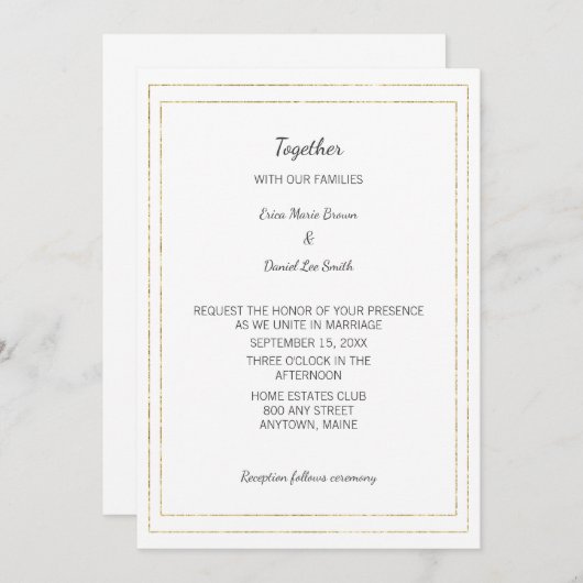 Einladung zur einfachen Goldbrände-Hochzeit (Vorne/Hinten)
