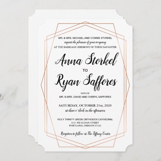 Einladung zur einfachen goldengeometrischen Hochze (Vorne/Hinten)