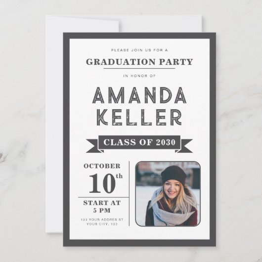 Einladung zur einfachen Schwarz-Weiß-Graduierung (Vorderseite)