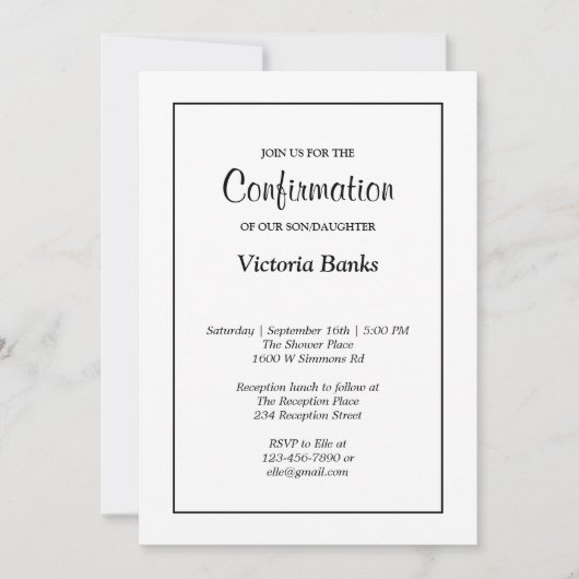 Einladung zur einfachen weißen Bestätigung (Vorderseite)
