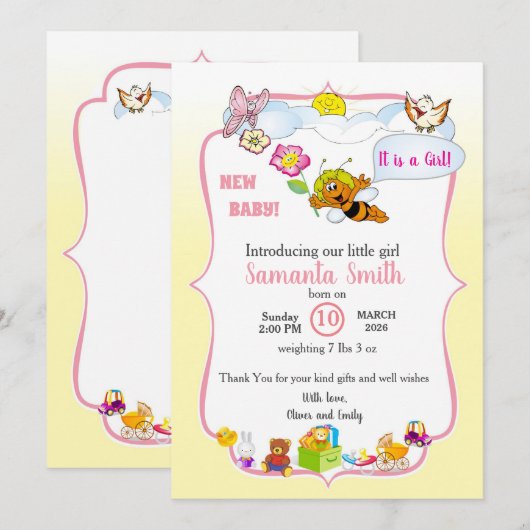 Einladung zur Einführung von Kindern, Mädchen (Vorne/Hinten)