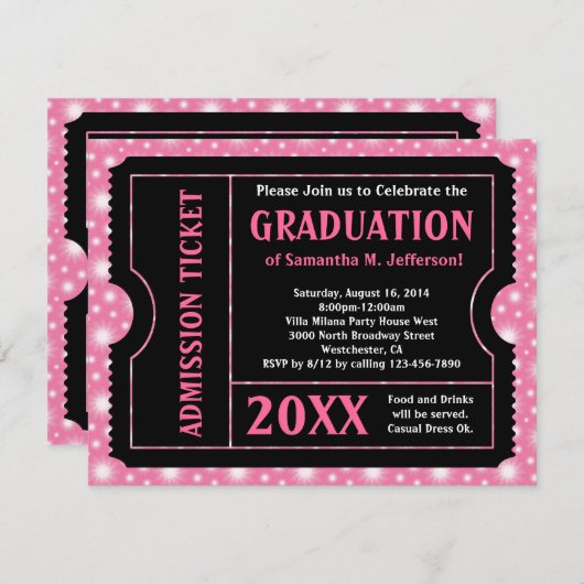 Einladung zur Einladung einer Pink Black Graduatio (Vorne/Hinten)