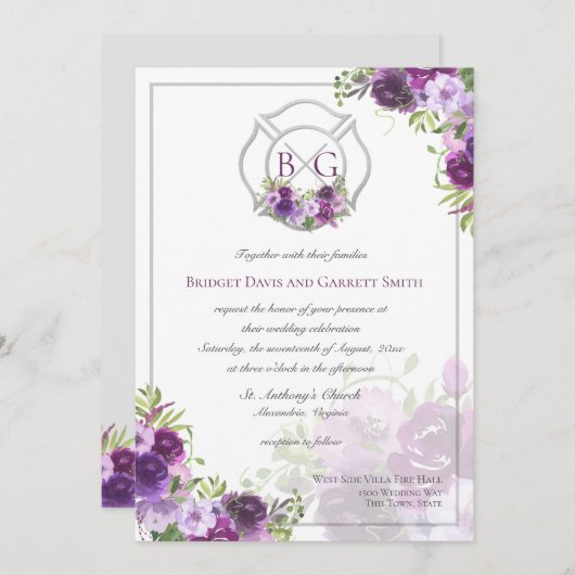 Einladung zur Einladung eines lila Blumenfeuers (Vorne/Hinten)