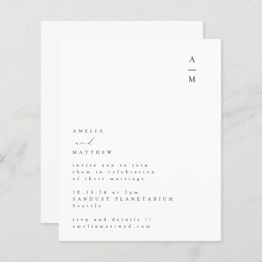 Einladung zur Einladung Minimalistischer Monogramm (Vorne/Hinten)