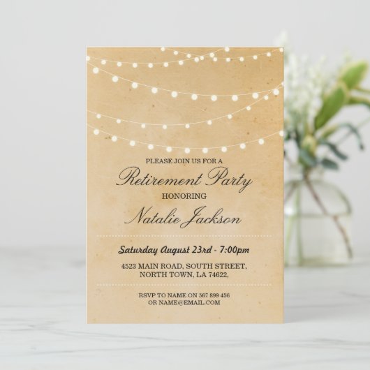 Einladung zur Einladung Vintager String-Lights (Stehend Vorderseite)