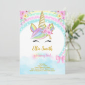 Einladung zur Einladung von Floral Unicorn (Stehend Vorderseite)