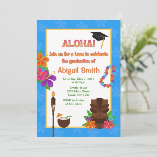 Einladung zur Einladung von Luau Graduation Party (Stehend Vorderseite)