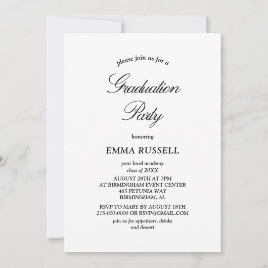 Einladung zur Elegance Script Graduation Party (Vorderseite)