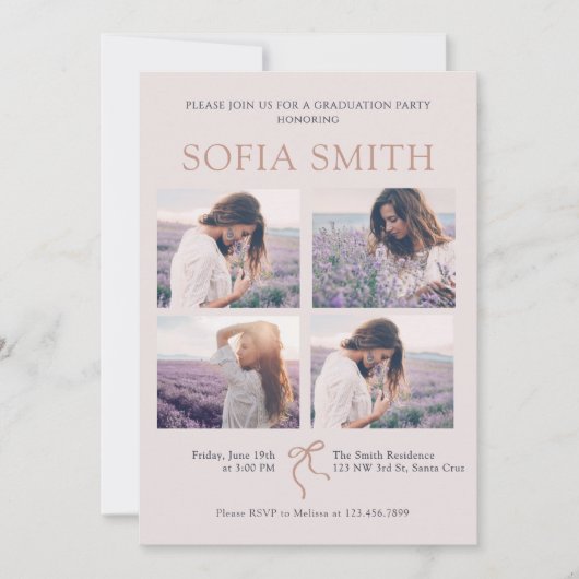 Einladung zur Elegant Boho Bow Graduation Party (Vorderseite)