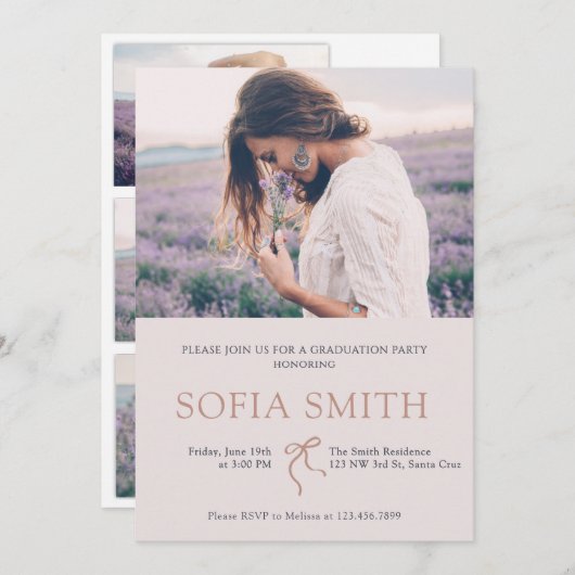 Einladung zur Elegant Bow Graduation Party (Vorne/Hinten)