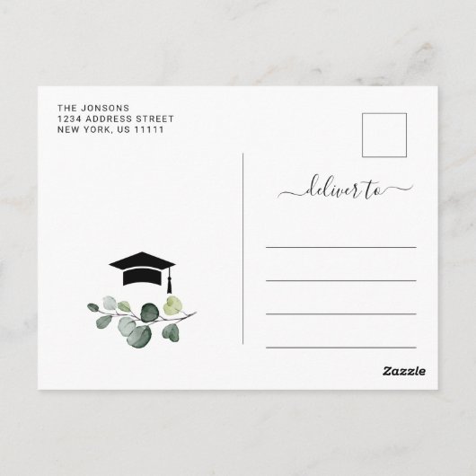 Einladung zur Elegant Eukalyptus Graduation Party Postkarte (Rückseite)