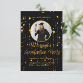 Einladung zur eleganten Black and Gold Graduation  (Stehend Vorderseite)