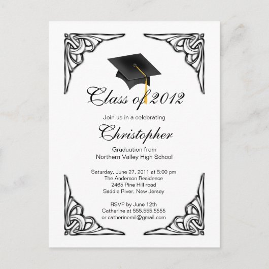 Einladung zur eleganten Black Grad Graduation Part (Vorderseite)