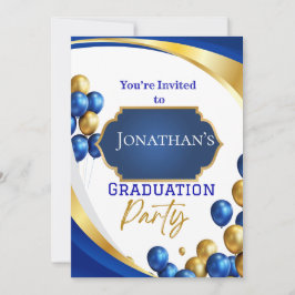 Einladung zur eleganten Blue & Gold Graduation Par