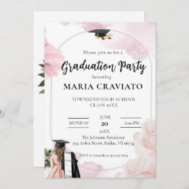 Einladung zur eleganten Blush Pink Bloral Graduati