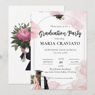 Einladung zur eleganten Blush Pink Bloral Graduati