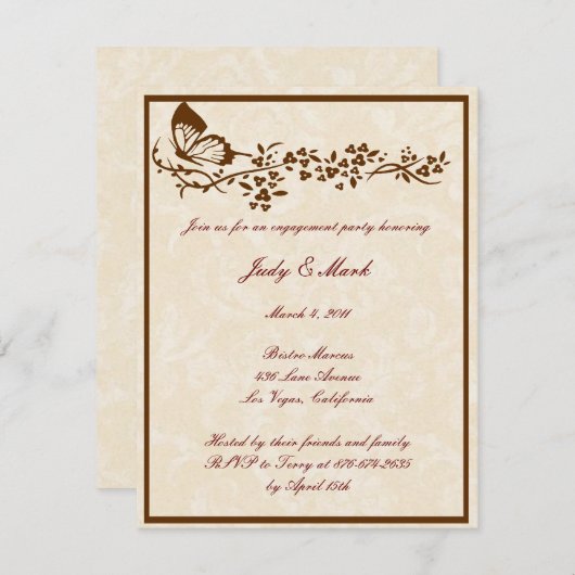Einladung zur eleganten Butterfly Wedding-Engageme (Vorne/Hinten)