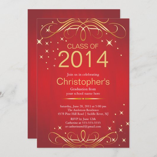 Einladung zur eleganten Classic Gold Graduation Pa (Vorne/Hinten)