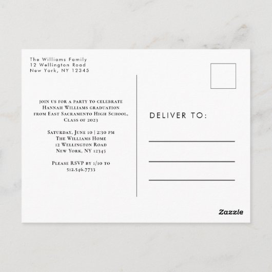 Einladung zur eleganten Fotocollage Party Postkarte (Rückseite)