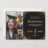 Einladung zur eleganten Gold & Black Graduation Pa (Vorderseite)