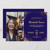 Einladung zur eleganten Gold & Navy Graduation Par (Vorne/Hinten)