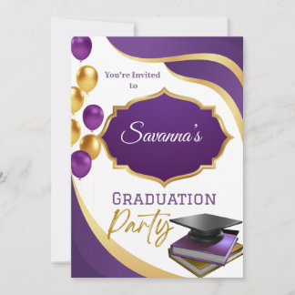 Einladung zur eleganten Lila- und Goldgraduiertenp