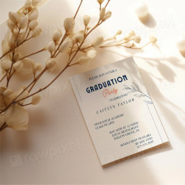 Einladung zur eleganten Navy & Coral Graduation Pa