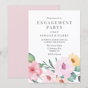 Einladung zur eleganten Rosa Floral Engagement Par