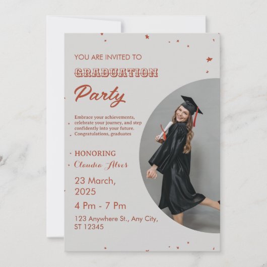 Einladung zur eleganten Rot-Weiß-Graduiertenparty (Vorderseite)