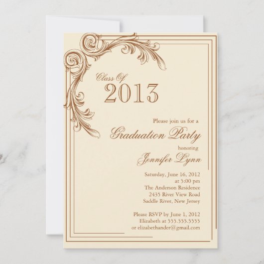 Einladung zur eleganten Vintag-braunen Graduation  (Vorderseite)