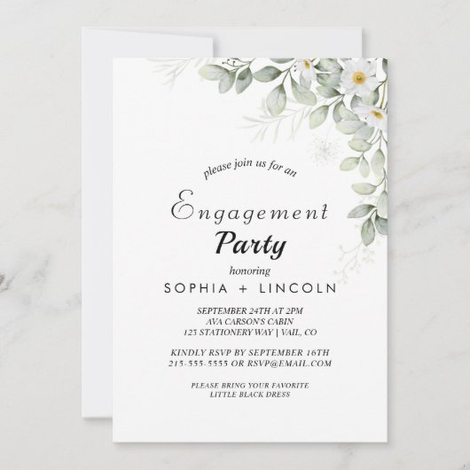 Einladung zur eleganten White Floral Engagement Pa (Vorderseite)