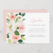 Einladung zur ersten Geburtstagsfeier in Rosa (Vorne/Hinten)