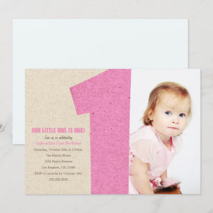 Einladung zur ersten Geburtstagspartei Pink Nummer