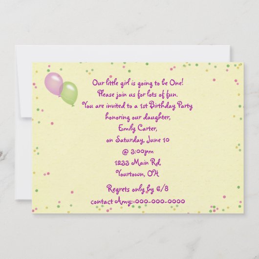 Einladung zur ersten Geburtstagsparty (Rückseite)