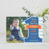 Einladung zur ersten Geburtstagsparty Blue Boy (Stehend Vorderseite)