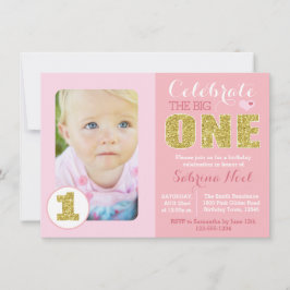 Einladung zur ersten Geburtstagsparty in Rosa und 