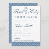 Einladung zur Erstkommunion des modernen Blauen Kr (Vorne/Hinten)