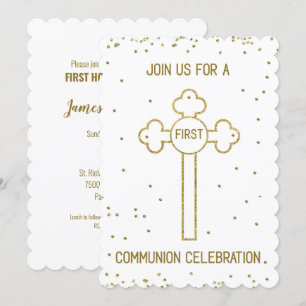 Einladung zur Erstkommunion Gold Look Cross