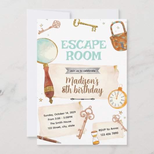 Einladung zur Escape-Room-Geburtstagsfeier (Vorderseite)