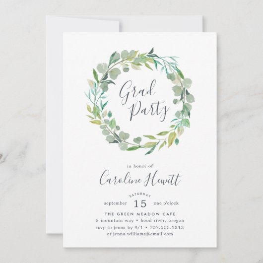 Einladung zur Eukalyptus Wreath Graduation Party (Vorderseite)