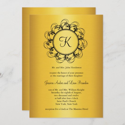 Einladung zur extravaganten Monogramm-Hochzeit (Vorne/Hinten)