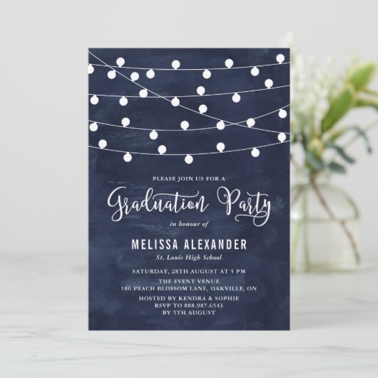 Einladung zur Fairy String Lights Graduation Party (Stehend Vorderseite)