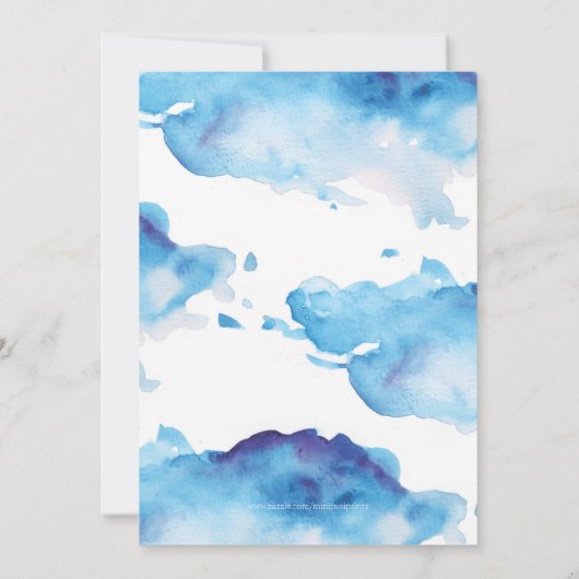 Einladung zur Feier | Blaue Wasserfarbe und Gold (Rückseite)